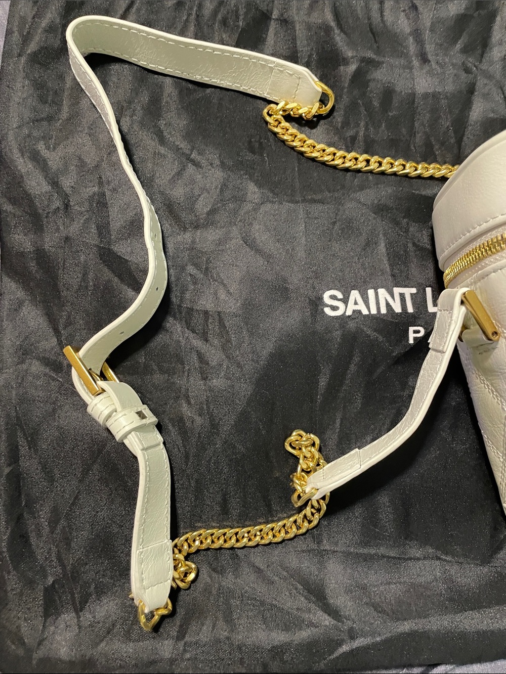 White Quilted Leather Crossbody Bag with Gold Hardware - Picture 3 of 5